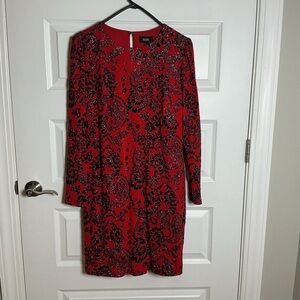MSK Red and Black Paisley Long Sleeve Dress